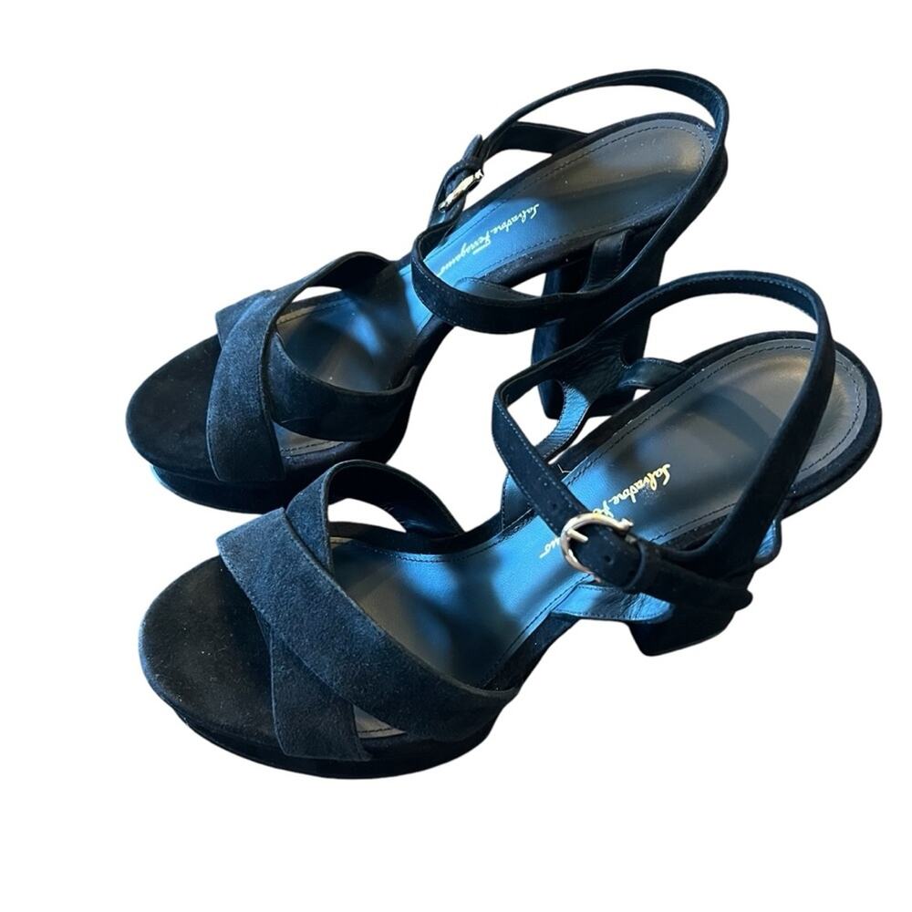 Ferragamo Sonya Suede Platform Ankle Strap Criss Cross High Heel Sandals NEW 10 - Picture 2 of 11